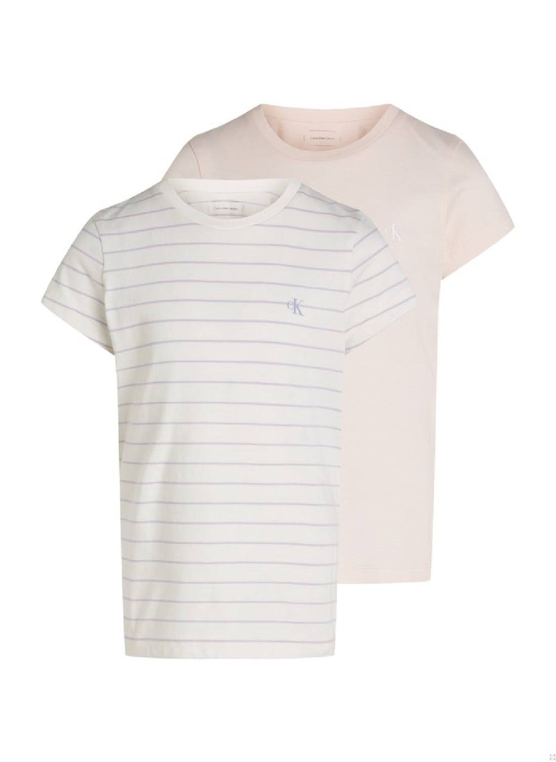 Calvin Klein Jeans Girls' 2 Pack Stripe Slim Fit T-Shirt - Cotton, Multicolor  - Image 1