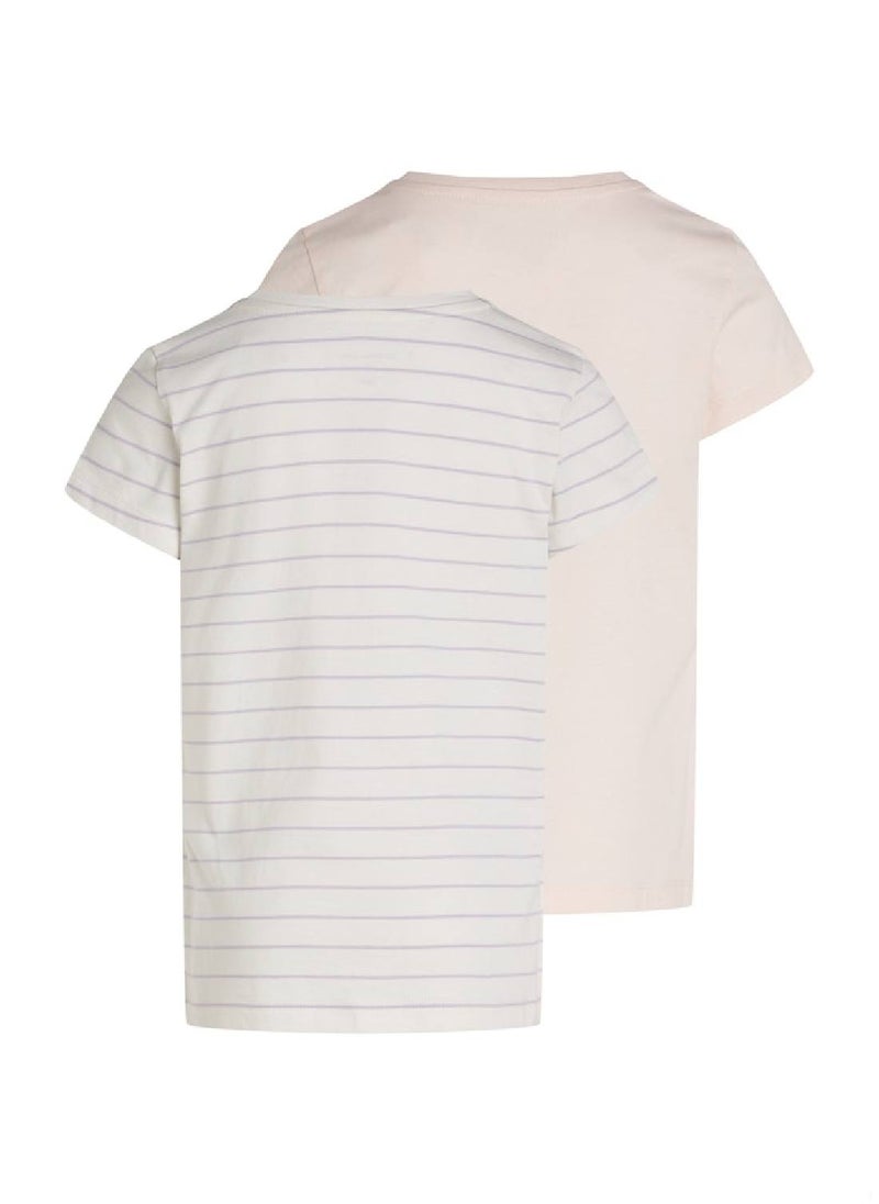 Calvin Klein Jeans Girls' 2 Pack Stripe Slim Fit T-Shirt - Cotton, Multicolor  - Image 4