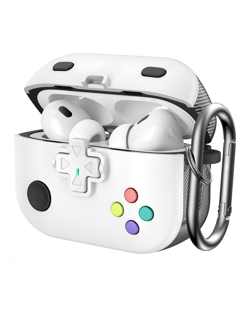 AirPods Pro 2nd Generation Case Cover Classic Game Player Design Supports Wireless Charging Portable Military Hard Shell Protective Cover for Apple AirPods Pro 2 or 1 Charging Case White