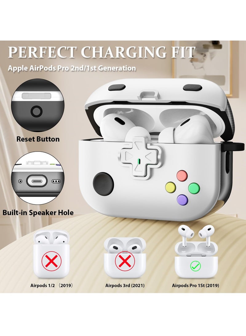 AirPods Pro 2nd Generation Case Cover Classic Game Player Design Supports Wireless Charging Portable Military Hard Shell Protective Cover for Apple AirPods Pro 2 or 1 Charging Case White