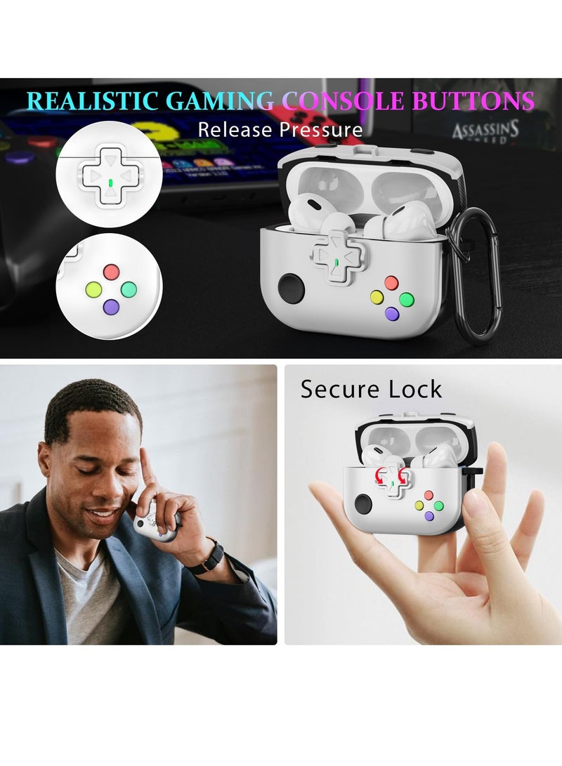 AirPods Pro 2nd Generation Case Cover Classic Game Player Design Supports Wireless Charging Portable Military Hard Shell Protective Cover for Apple AirPods Pro 2 or 1 Charging Case White