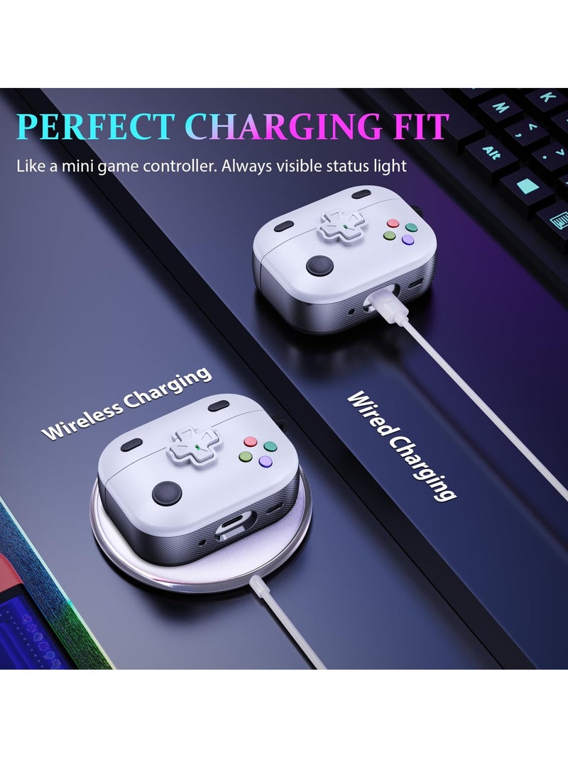AirPods Pro 2nd Generation Case Cover Classic Game Player Design Supports Wireless Charging Portable Military Hard Shell Protective Cover for Apple AirPods Pro 2 or 1 Charging Case White