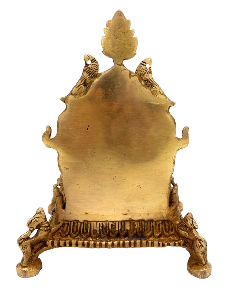 Bhunes Brass Shinghashan with Prabhavali Chowki Peetha with Prabhavali Peeta Peetalu Peetham Bajot for Temple Sinhasan Pooja Mandir Prabhaval Stand,Gold, 8 Inch, 1 Piece - Image 5