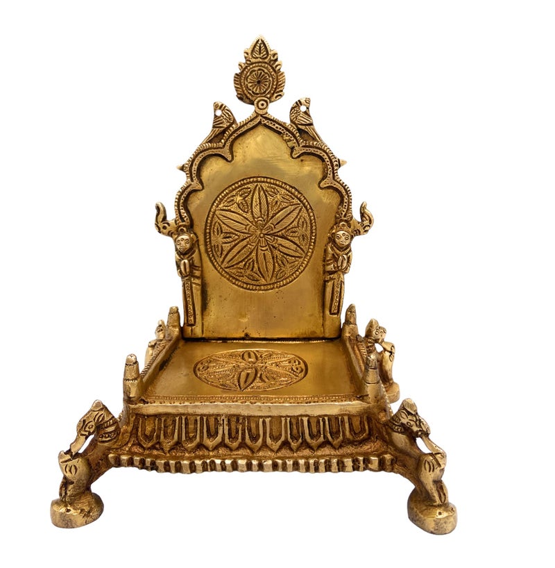 Bhunes Brass Shinghashan with Prabhavali Chowki Peetha with Prabhavali Peeta Peetalu Peetham Bajot for Temple Sinhasan Pooja Mandir Prabhaval Stand,Gold, 8 Inch, 1 Piece - Image 2