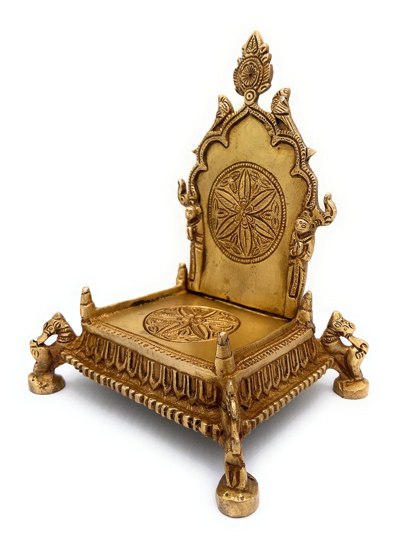 Bhunes Brass Shinghashan with Prabhavali Chowki Peetha with Prabhavali Peeta Peetalu Peetham Bajot for Temple Sinhasan Pooja Mandir Prabhaval Stand,Gold, 8 Inch, 1 Piece - Image 3