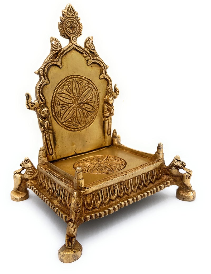 Bhunes Brass Shinghashan with Prabhavali Chowki Peetha with Prabhavali Peeta Peetalu Peetham Bajot for Temple Sinhasan Pooja Mandir Prabhaval Stand,Gold, 8 Inch, 1 Piece - Image 4