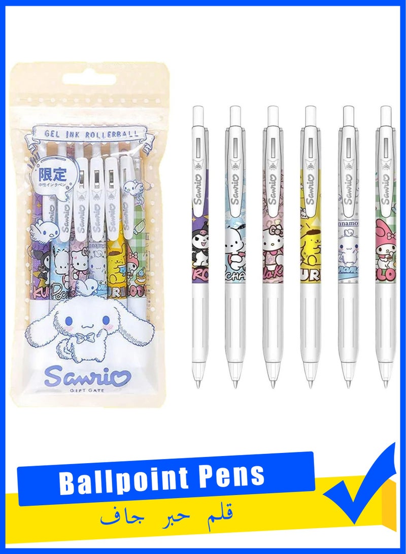 Sanrio Set of 6 Kuromi 0.5mm Press Sign Pens,  Pompom Purin Girls Student Anime Melody Pachacco Cinnamoroll Pen  - Image 1