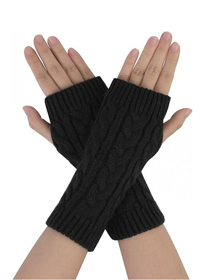 SYOSI A Pairs of Winter Knit Gloves,Half Finger Gloves for Women Men,Knit Gloves Winter Stretchy Gloves for Winter Outdoor Sports,Half Finger Knit Winter Mittens Thick Wool Liner for Driving Cycling - Image 1