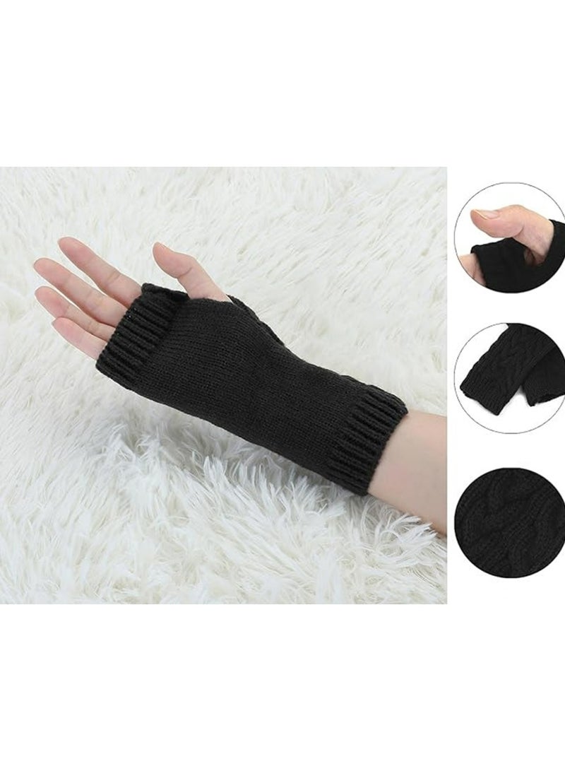 SYOSI A Pairs of Winter Knit Gloves,Half Finger Gloves for Women Men,Knit Gloves Winter Stretchy Gloves for Winter Outdoor Sports,Half Finger Knit Winter Mittens Thick Wool Liner for Driving Cycling - Image 2