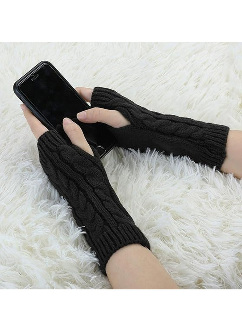 SYOSI A Pairs of Winter Knit Gloves,Half Finger Gloves for Women Men,Knit Gloves Winter Stretchy Gloves for Winter Outdoor Sports,Half Finger Knit Winter Mittens Thick Wool Liner for Driving Cycling - Image 4