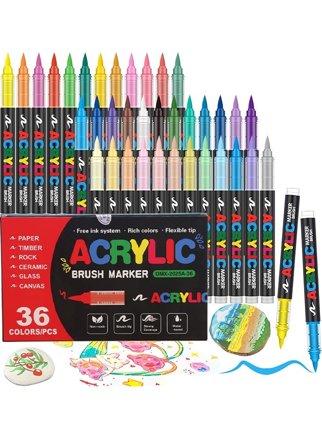 GuangNa 36 Colors Paint Marker Set, Brush Tip Vibrant Acrylic Paint Pens Set For Art Supplies, School Supplies, Rock Art, Fabric Paint, Fabric Markers, Paint Pen, Art Markers, Coloring Book DIY Crafts Art Supplies - Image 1