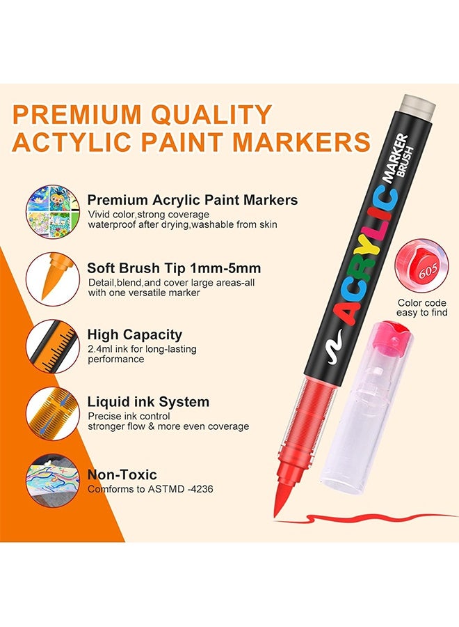 GuangNa 36 Colors Paint Marker Set, Brush Tip Vibrant Acrylic Paint Pens Set For Art Supplies, School Supplies, Rock Art, Fabric Paint, Fabric Markers, Paint Pen, Art Markers, Coloring Book DIY Crafts Art Supplies - Image 2