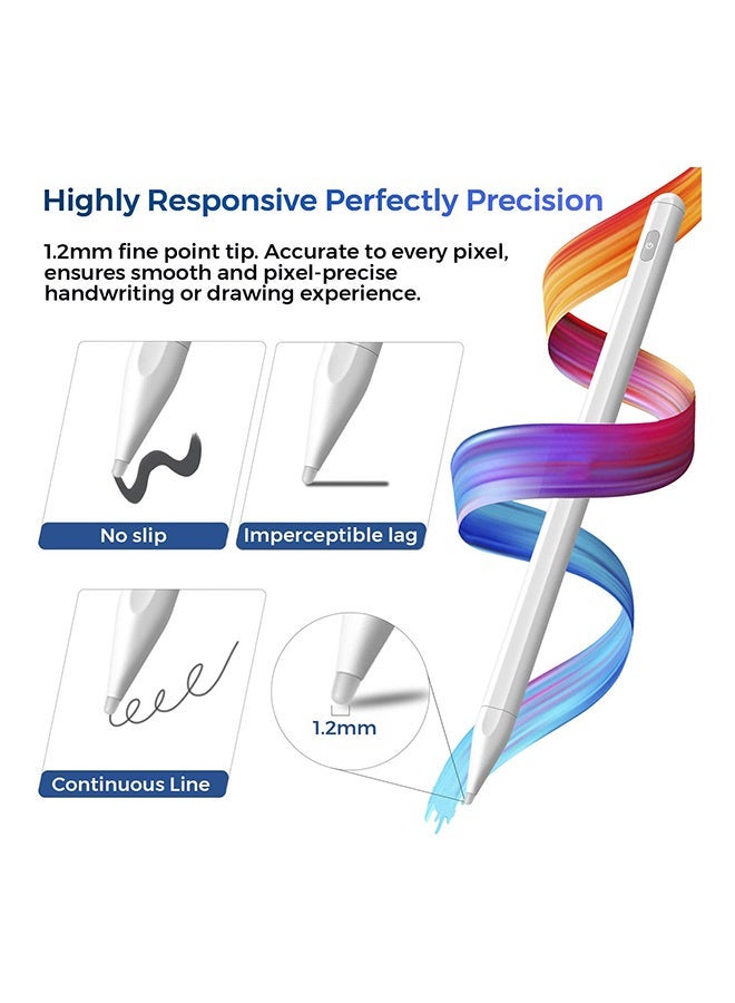 قلم ستايلس لجهاز آيباد مع رفض راحة اليد - أبيض - Image 4