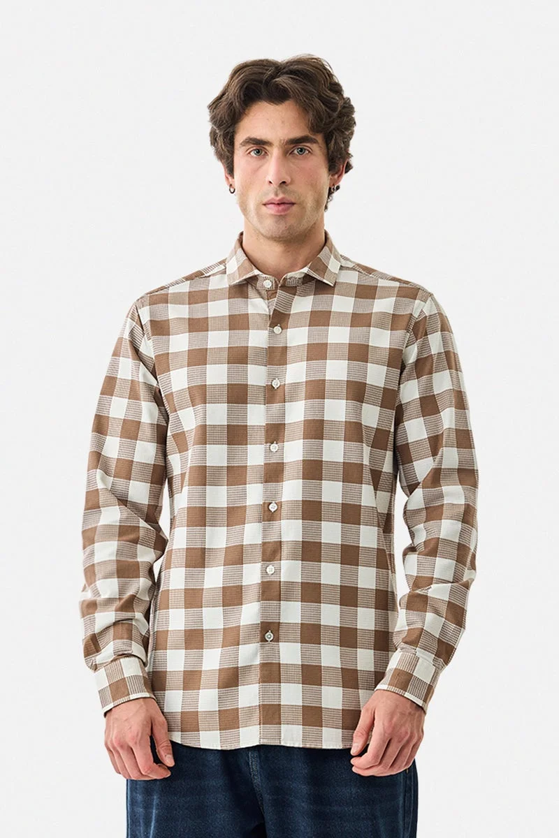 سنيتش قميص قطني % بقصة ضيقة مربعات