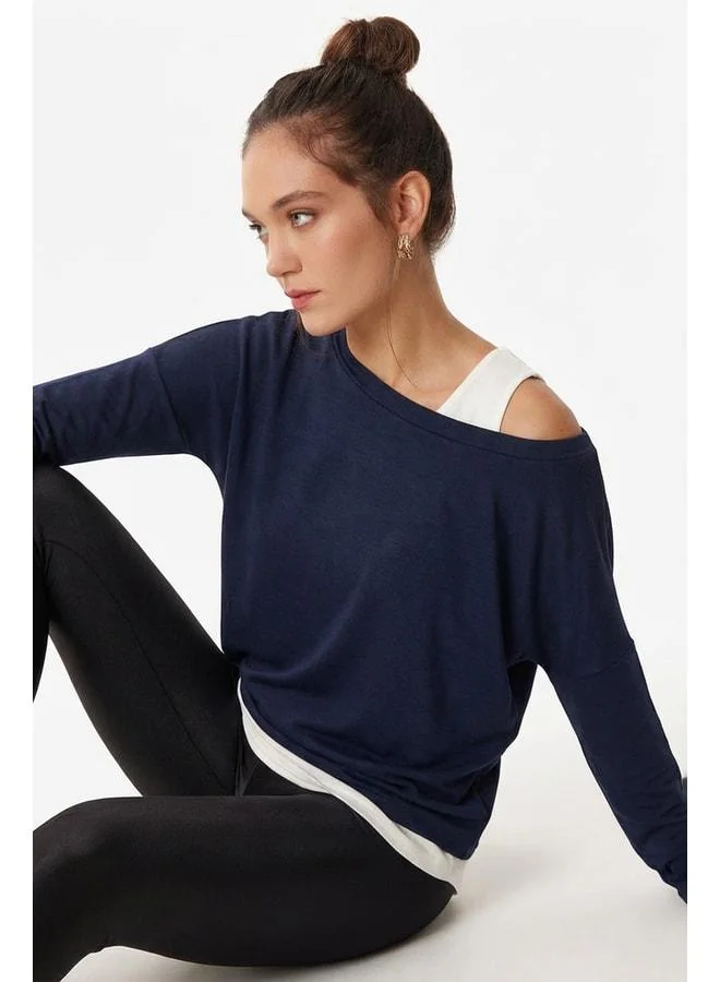 Lovely Istanbul Open Shoulder Viscose Blouse with Tank Top LEN0045 LACIVERT WHITE.