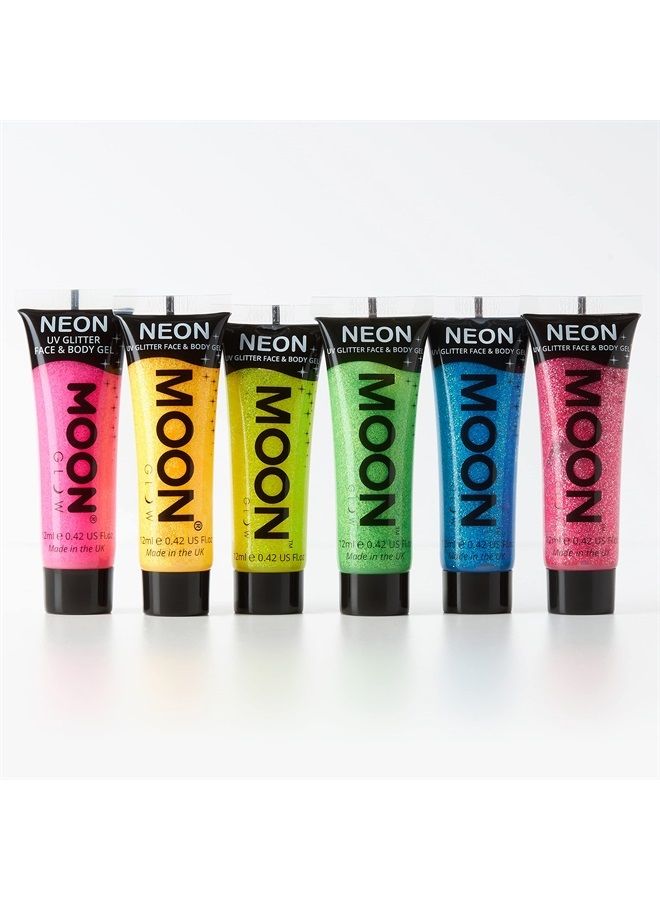 Moon Glow Blacklight UV Glitter Face & Body Gel - 0.42oz Set of 6 - Blacklight Face Paint - glows brightly under Blacklight - Image 2