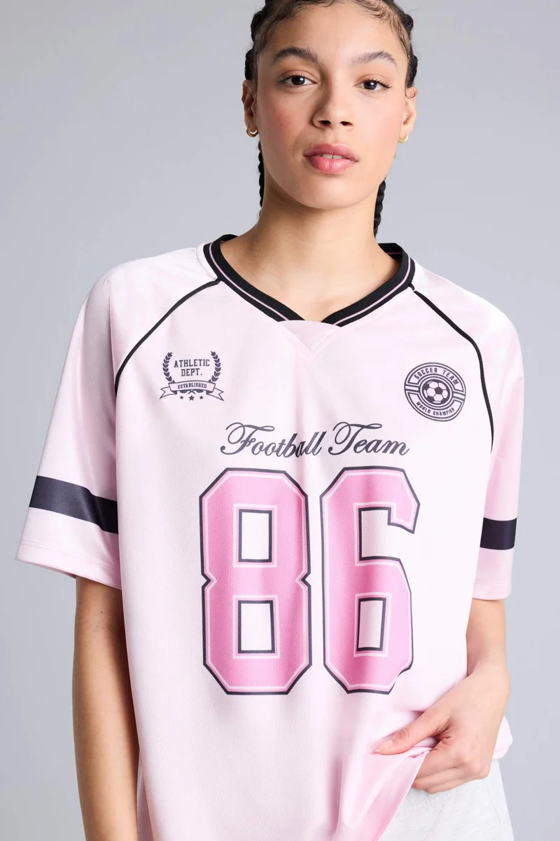 ديفاكتو Oversize Fit Crew Neck Printed Tulle Short Sleeve T-Shirt