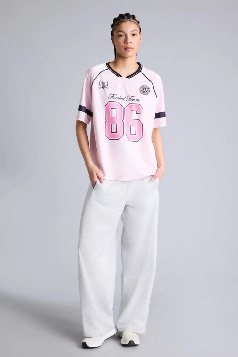 ديفاكتو Oversize Fit Crew Neck Printed Tulle Short Sleeve T-Shirt
