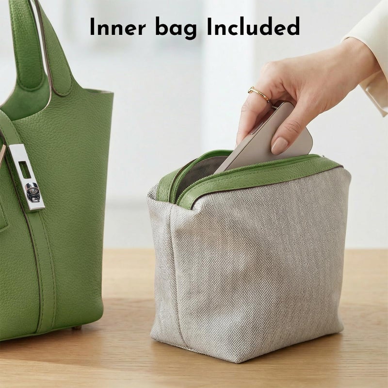 Kadynow Tote Bag for Women Vegan Leather Bucket Purse for Women Top Handle Handbag Shoulder Bag with Detachable Small Purse Green - Image 4