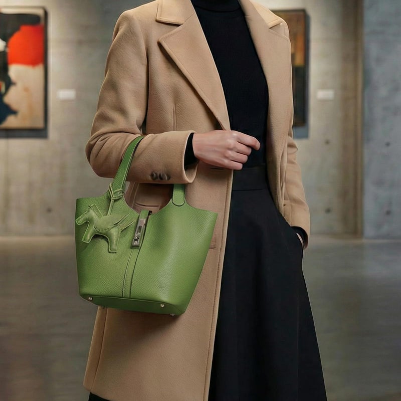 Kadynow Tote Bag for Women Vegan Leather Bucket Purse for Women Top Handle Handbag Shoulder Bag with Detachable Small Purse Green - Image 2