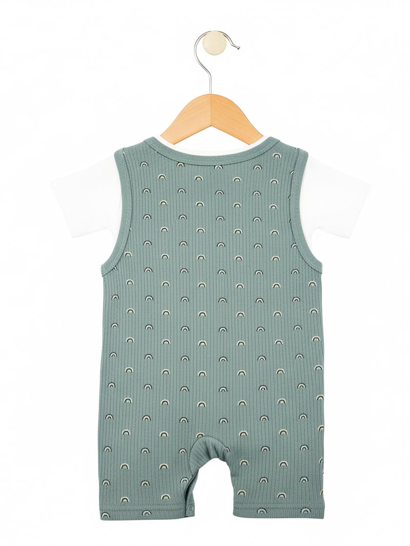 Babies Basic Ribbed Cotton Dungaree with Short Sleeves T-shirt - Image 5