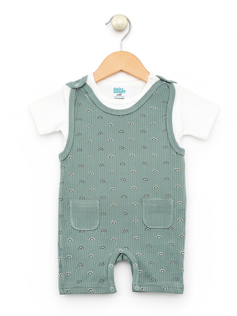 Babies Basic Ribbed Cotton Dungaree with Short Sleeves T-shirt - Image 4