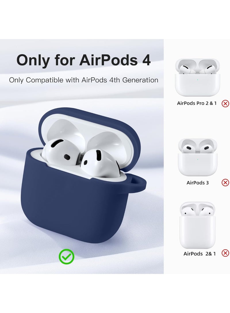 Soft Silicone Full Body Protection Case with Keychain for Women Men for Apple AirPods 4th Generation (2024) Blue - Image 3