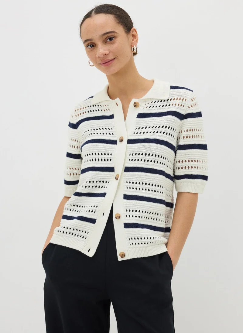 Matalan Ivory Crochet Stripe Collared Cardigan