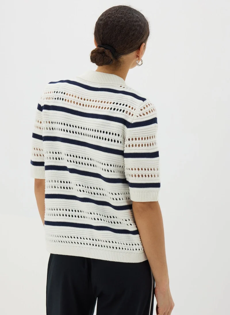 Matalan Ivory Crochet Stripe Collared Cardigan