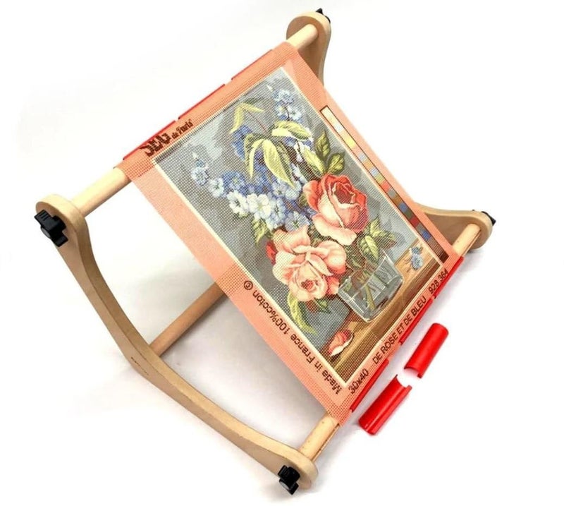 Nurge Adjustable Embroidery Table Stand Cross Stitch Hoop Stand for Lap or Table Top Cross Stitch or Tapestry Embroidery Hoop Holder Hand Polished Natural Wood 1903 30cm