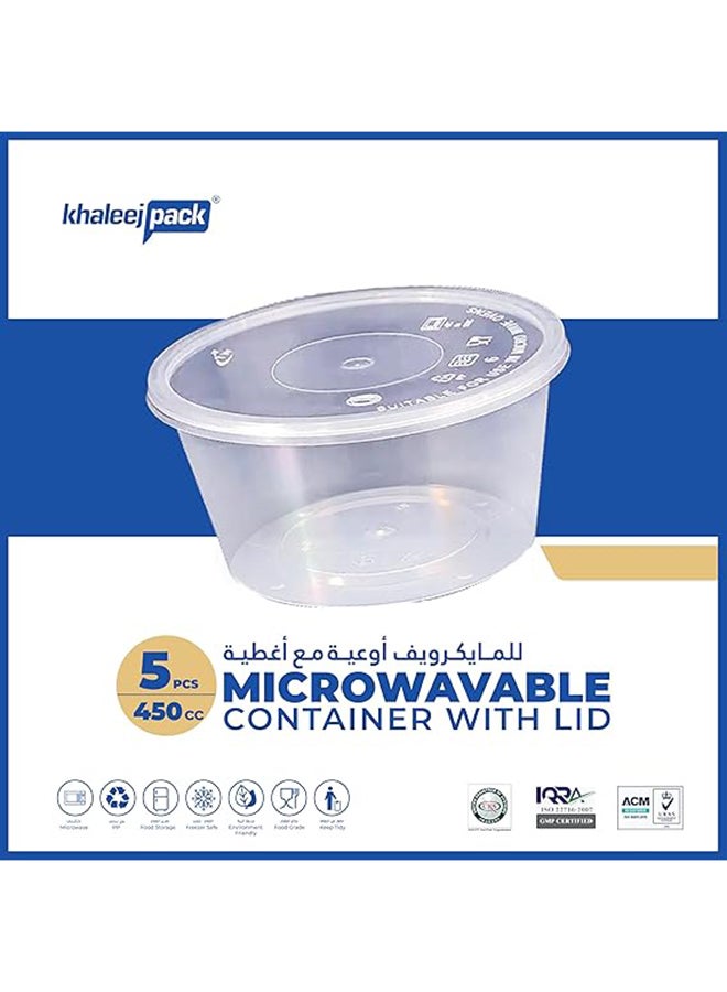 Khaleej Pack 450 مل ، 5 قطع حاوية ميكروويف دائرية قابلة للتصرف لتخزين الطعام مع أغطية - Image 3