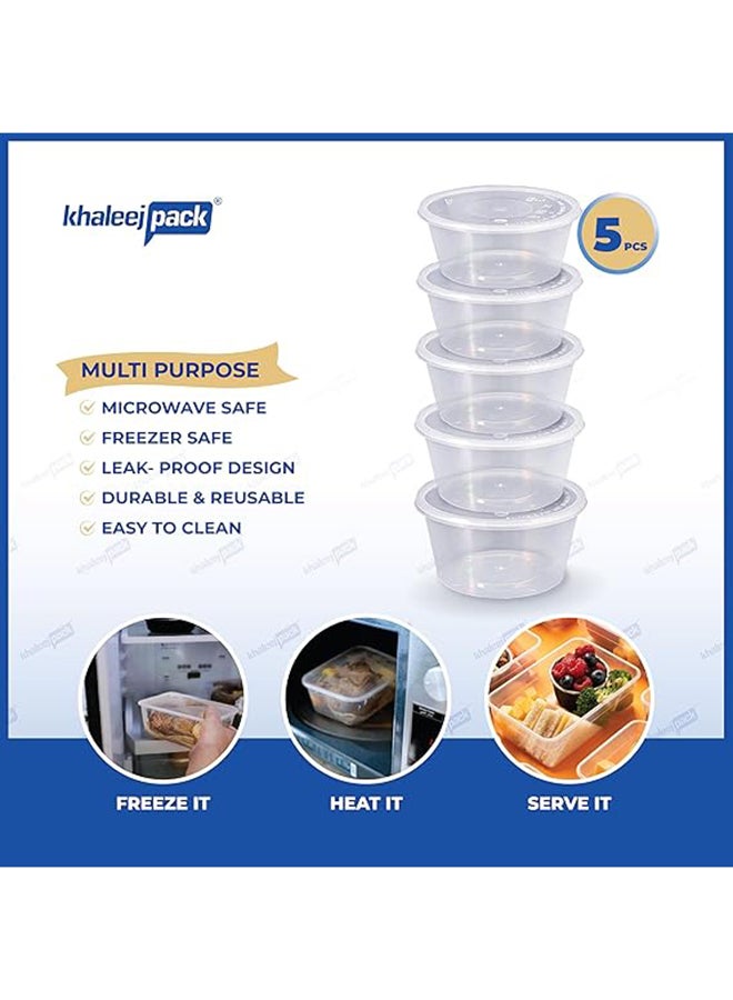 Khaleej Pack 450 مل ، 5 قطع حاوية ميكروويف دائرية قابلة للتصرف لتخزين الطعام مع أغطية - Image 2