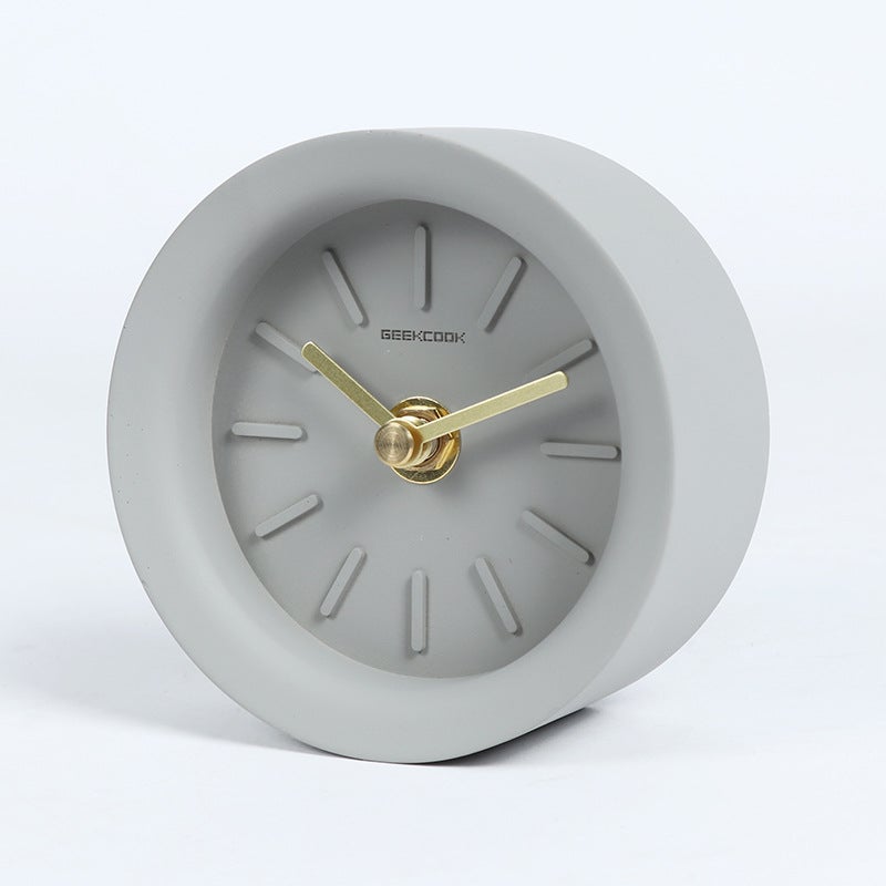 Simple Industrial Wind Desktop Clock Clock: Small Concrete Copper Clear Water Cement Shell Brass Pointer A Generation Of Hair - Image 2