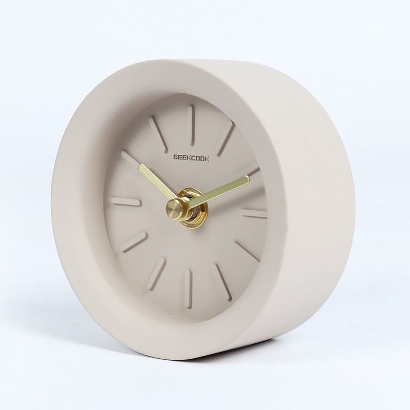 Simple Industrial Wind Desktop Clock Clock: Small Concrete Copper Clear Water Cement Shell Brass Pointer A Generation Of Hair - Image 3