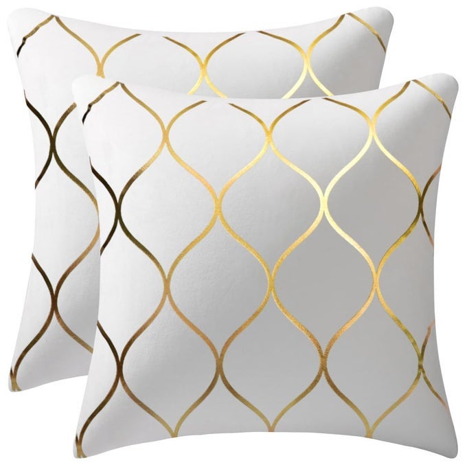 GOLD VELVET THROW PILLOW COVERS OFF WHITE 2 PACK 20X20 INCH SQUARE DECORATIVE PILLOW CASES FOR BEDROOM SOFA COUCH LIVING ROOM