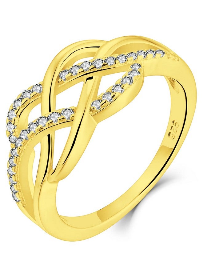 YL Celtic Knot Rings 925 Sterling Silver Twisted Knot Ring 18K Gold Plated Cubic Zirconia Infinity Statement Rings-Size5 - Image 1