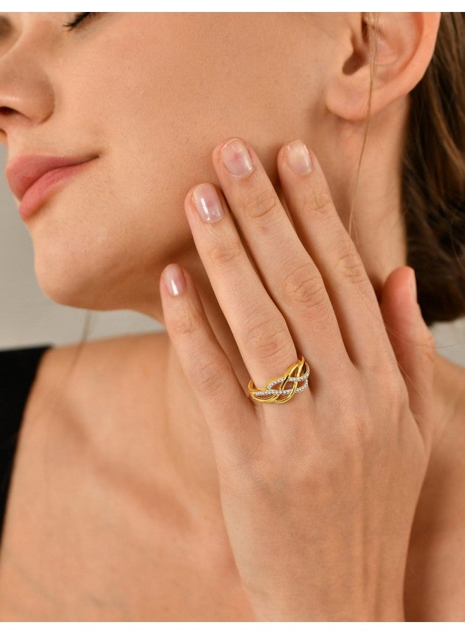 YL Celtic Knot Rings 925 Sterling Silver Twisted Knot Ring 18K Gold Plated Cubic Zirconia Infinity Statement Rings-Size5 - Image 2
