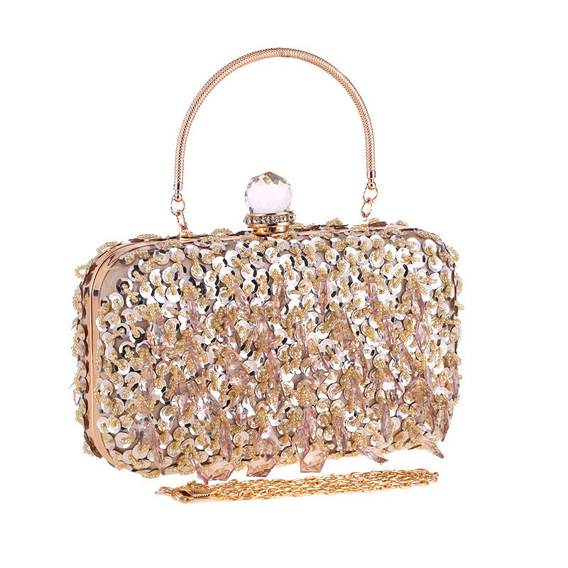 E-Commerce Source New Women'S Beaded Evening Bag Clutch Hard Box Small Square Bag Women'S Gift Bag 8801 - Image 2