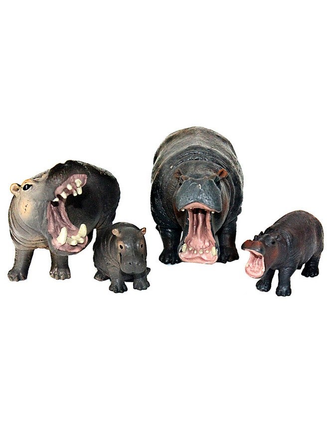 FUNSHOWCASE African Jungle Animals Toy Hippos Hippopotamus Figure Realistic Plastic Figurine Playset Lot 4-Piece - Image 1