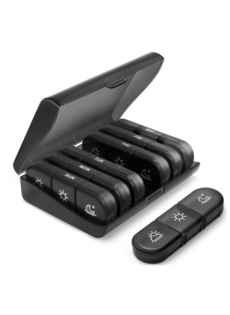 Weekly Pill Organizer 3 Times a Day, Portable Travel Pill Box 7 Day with Large Pill Containers, Light-Proof Pill Case for Vitamins, Medication, Supplements and Fish Oils (Black) - Image 1