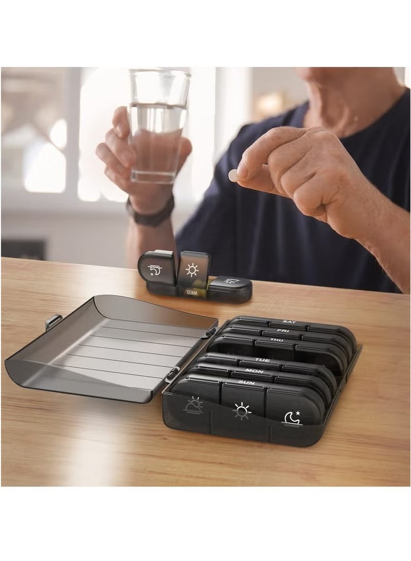 Weekly Pill Organizer 3 Times a Day, Portable Travel Pill Box 7 Day with Large Pill Containers, Light-Proof Pill Case for Vitamins, Medication, Supplements and Fish Oils (Black) - Image 3