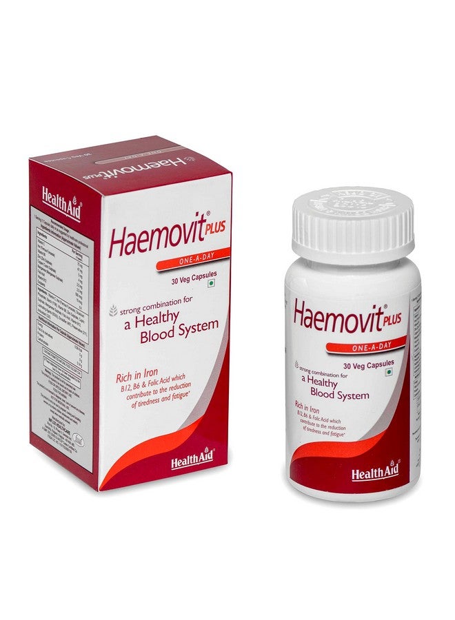 Health Aid HealthAid Haemovit Iron & Folic Acid Supplement for Women & Men with Vitamin B12 |Supports Blood Health & Reduced Fatigue - 30 Vegetarian Capsules - Image 2