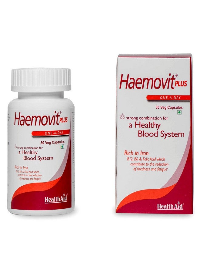 Health Aid HealthAid Haemovit Iron & Folic Acid Supplement for Women & Men with Vitamin B12 |Supports Blood Health & Reduced Fatigue - 30 Vegetarian Capsules - Image 1