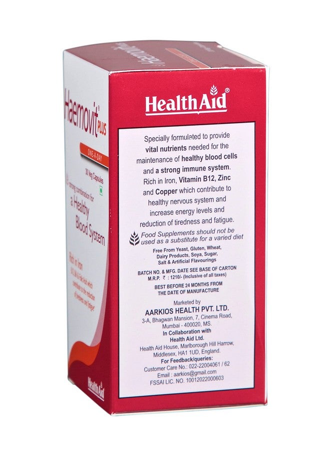 Health Aid HealthAid Haemovit Iron & Folic Acid Supplement for Women & Men with Vitamin B12 |Supports Blood Health & Reduced Fatigue - 30 Vegetarian Capsules - Image 5