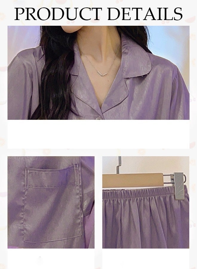 DUNISO Women's Soft Pajamas Set Silky Sleepwear 2 Piece Short sleeve Summer Pajama Set Sleepwear Night-wear Loungewear Button-Down Pajama Sets for Women's Pyjama Party Bridal Wedding - Image 3