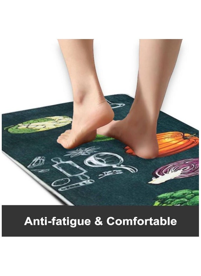 LESTER LESTER Oil-Proof Non-Slip Kitchen Mat Super Absorbent kitchen Carpet Quick Drying, Kitchen Rug, Non-Slip Entrance Doormat, Diatom leather Floor Mats Home Decor Set Vegetables Design Dark Grey 40X60x40X120cm  - Image 5