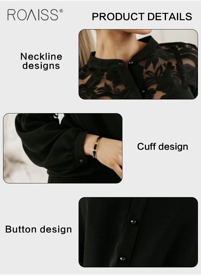 Fashion Lace Hollow Splicing Shirt Women'S Versatile Stand Collar Button Closure Daily Commuting Long Sleeve Top - pzsku/Z1850CB159013219BE893Z/45/_/1713955102/ab88669c-0a32-4bbf-b931-2917551d862f