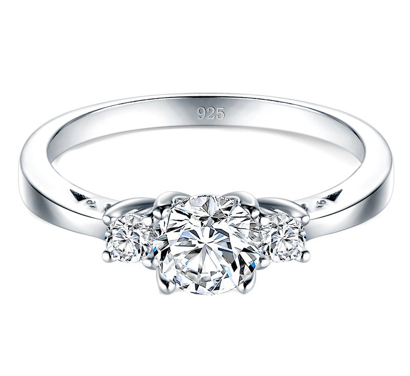 BORUO 925 Sterling Silver Ring, Cubic Zirconia CZ Eternity Engagement Wedding Band Ring Size 7 - Image 2