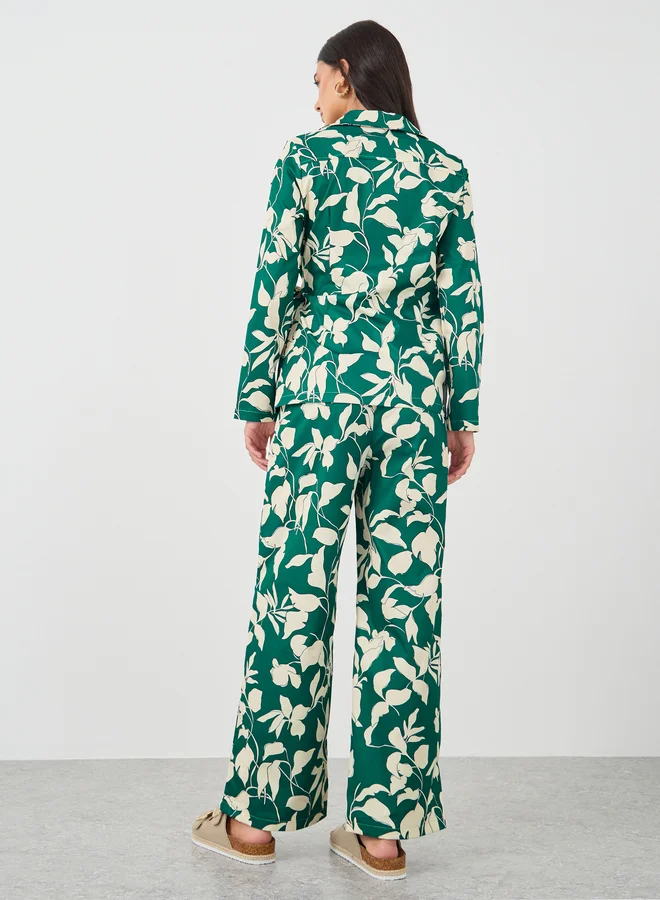 Styli Styli Printed Tie-Up Shirt and Pants Co-Ords