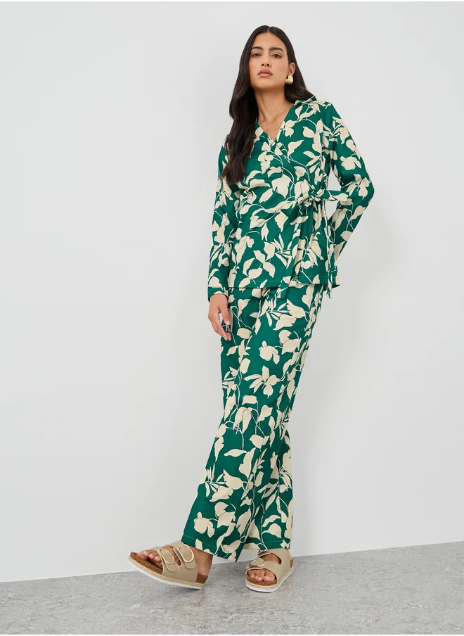 ستايلي Styli Printed Tie-Up Shirt and Pants Co-Ords